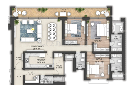 3BHK ,Prestige Mulberry | Dhanbhumi